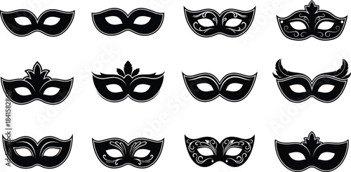 Masquerade Mask Silhouette Set Vector – Minimalist Carnival and Party Costume
