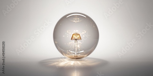 Close-up of a transparent light bulb revealing internal reflections, energy efficiency and safety testing