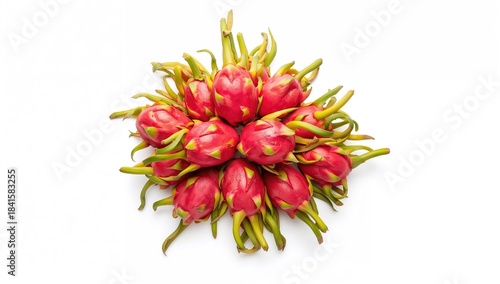 Ripened dragon fruits arranged against a plain white surface, highlighting freshness and natural appeal, ideal for fruit catalog or nutrition info