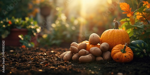 Vegetables freshly dug from garden soil, sustainable food practices, World Food Day