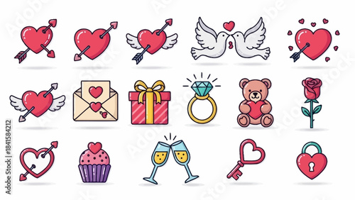 Valentines Day Love and Romance Icons Set.