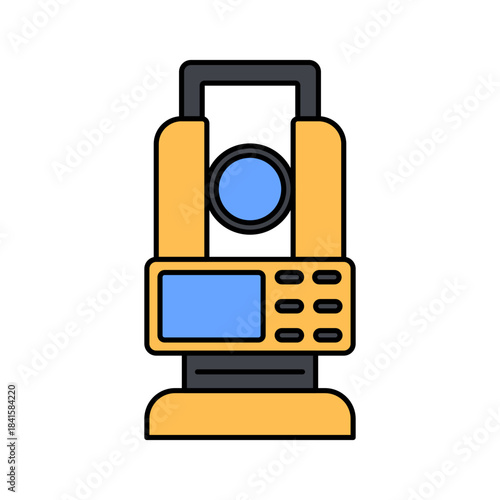 Theodolite Flat design style survey instrument symbolizing land measurement ideal for engineering plans and mapping designs.