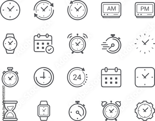 Ultimate massive line icon set for time management, calendar scheduling, healthcare, doctor appointment, web communication, clock, and business planning interface elements