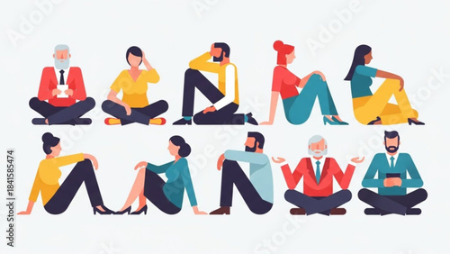 Various people sitting in different postures