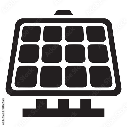 Green Energy Solar Panels Sun Rays Black Vector