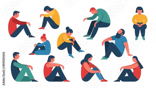 Various people sitting in different poses