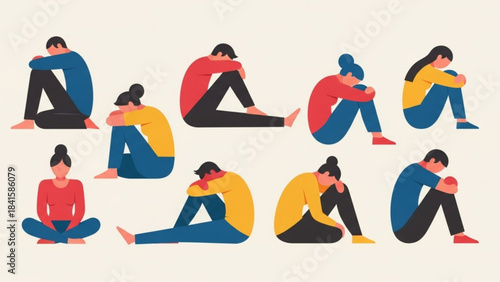 Various people sitting in different poses