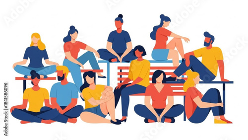 Group of people relaxing in park