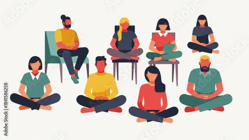 Group engaging in various meditation practices