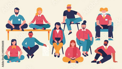 Group practicing various meditation poses