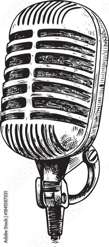 Vintage microphone hand drawn engraving vector