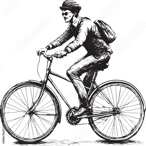 Man on retro vintage old bicycle sketch vector