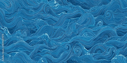 Fototapeta Naklejka Na Ścianę i Meble -  Blue water wave line pattern on deep sea background, suitable for editorial header design