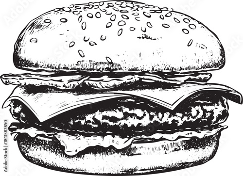 Burger sandwich hand drawn sketch style vector