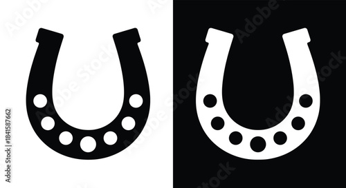 Black and White Horseshoe Icons for Luck, Symbolism, Contrast, Design, Fortune, UI, Vector Art, Minimalist Graphic, Dual Style