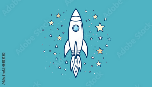 White Cartoon Rocket Ship Flying Upwards.