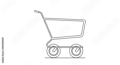 Minimalist continuous line animation of a shopping cart or trolley appearing representing e-commerce retail and consumerism concepts.