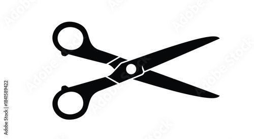 Simple black silhouette icon of an open pair of scissors for crafting tailoring or office supply concepts on a white background.