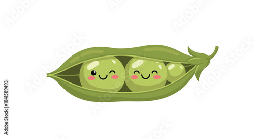 Two cute peas in a pod character with one small pea sleeping while the two larger ones are happily winking at the viewer.