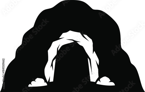 Dark Cave Entrance Minimal Vector Silhouette