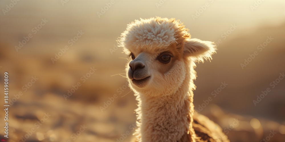 Naklejka premium Alpaca grazing outdoors, animal husbandry practices on a farm
