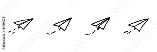 Paper Airplane Line Icon Set In Doodle Style. Creativity, Communication, And Idea Sharing Outline Sketch Collection. Hand Drawn Isolated Vector Illustration