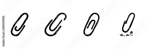 Paperclip Line Icon Set In Doodle Style. Office Supplies, Document Organization, And Stationery Essentials Outline Sketch Collection. Hand Drawn Isolated Vector Illustration