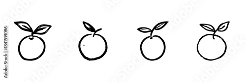 Four Orange Fruit Line Icons In Doodle Style. Citrus Symbol, Freshness, And Vitamin C Representation Outline Sketch Collection. Hand Drawn Isolated Vector Illustration