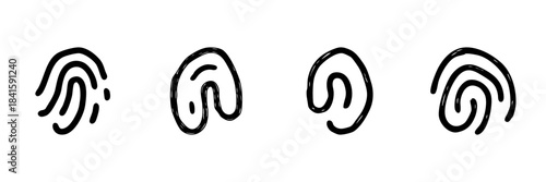 Fingerprint Line Icon Set In Doodle Style. Biometric Identification And Security Outline Sketch Collection. Personal Identity Verification. Hand Drawn Isolated Vector Illustration
