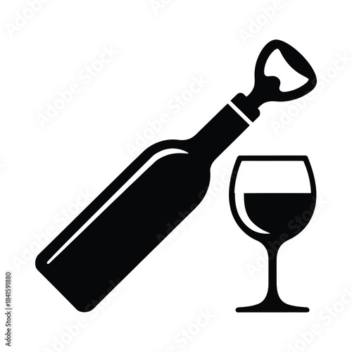 Wine bottle and glass silhouette