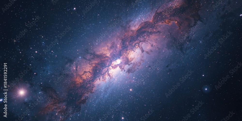 Fototapeta premium Vivid surreal science abstract galaxy sky with numerous stars and color dust, highlighting cosmic phenomena