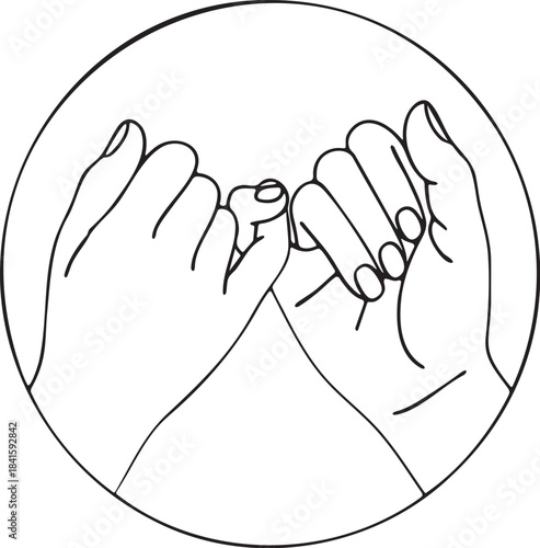 Pinky promise gesture abstract continuous line minimalist illustration