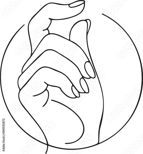 Pinching gesture abstract continuous line minimalist illustration in black and white
