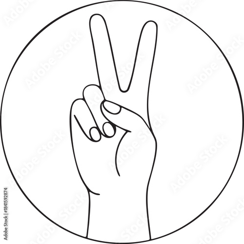 Peace sign gesture abstract continuous line minimalist illustration
