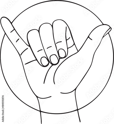Shaka hand gesture abstract continuous line minimalist illustration