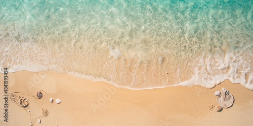 Aerial view of a beautiful sand beach used as a background for layout and text design, summer season