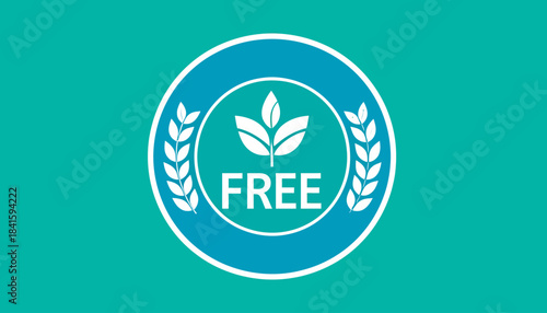 A circular blue and white badge with a leaf icon, wheat sprigs, and the word "FREE" on a teal background, symbolizing a product free from certain ingredients.