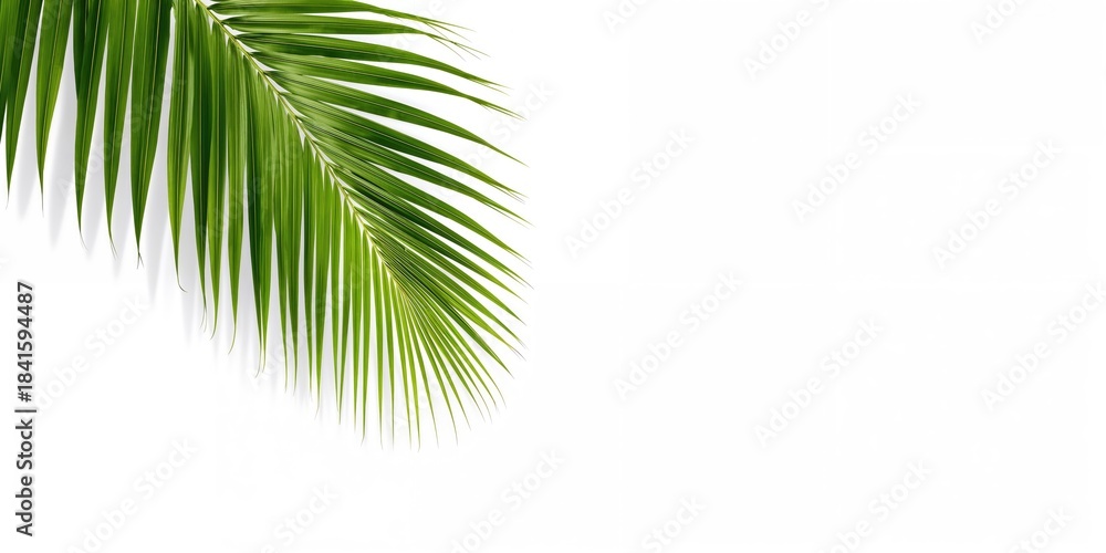 Fototapeta premium Green coconut palm leaf isolated on white background used for tropical themes