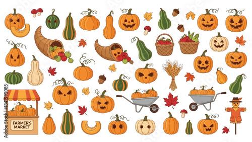 Autumn Harvest Festival with Pumpkins and Gourds.