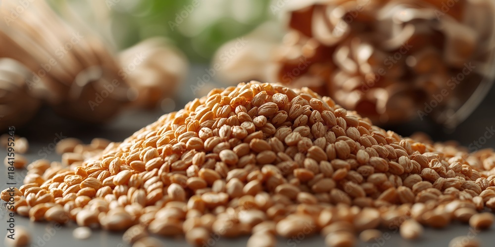 Obraz premium Close-up of buckwheat grains, suitable for food texture backgrounds and layout use