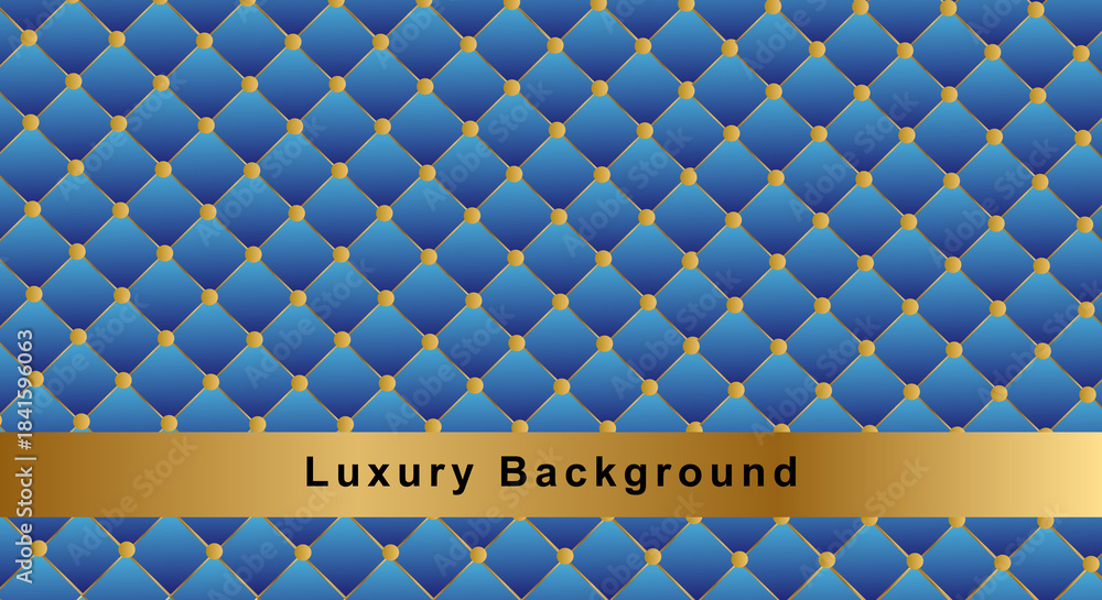 Naklejka premium Elegant royal blue quilted pattern background with gold accents and a central banner for text presentation