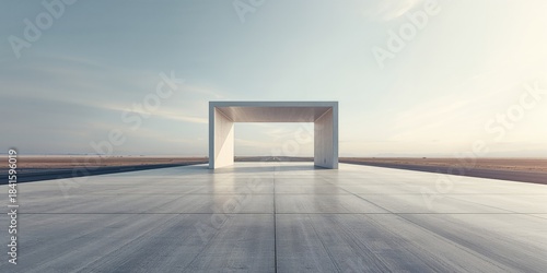 Fototapeta Naklejka Na Ścianę i Meble -  3d rendering of contemporary architectural structure with a vacant concrete surface serving as a backdrop for vehicle display, design elements