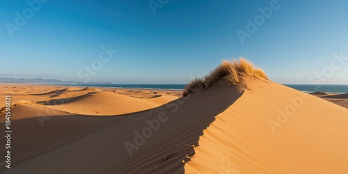 Fototapeta Naklejka Na Ścianę i Meble -  Arid landscape of sand dunes in Maspalomas, Gran Canaria, serving as a major tourism attraction in the Canary Islands, Spain