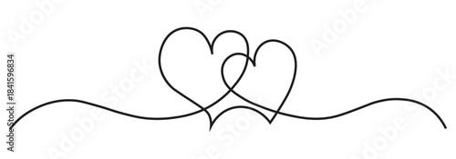 Elegant continuous line art featuring two intertwined hearts symbolizing unbreakable, eternal love and connection