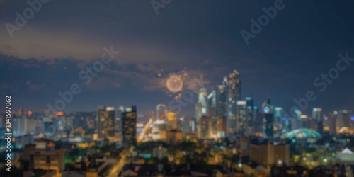 Wallpaper Mural Nighttime cityscape with urban development in the foreground, hazy sky in the background, illuminated circular light feature, Earth Day Torontodigital.ca