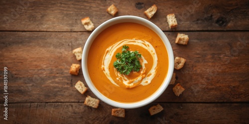 Healthy homemade vegan vegetarian pumpkin soup, fiber-rich meal for autumn season