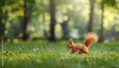 Energetic red squirrel navigating a city park environment, highlighting urban wildlife activity