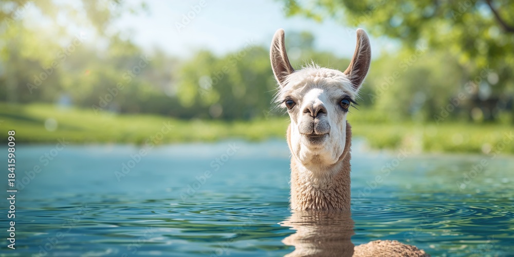 Obraz premium Llama gazing at the camera, animal curiosity and natural behavior