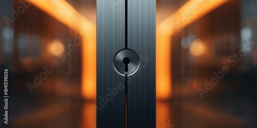 Close up of a keyhole on a metal door, security features for maintenance safety