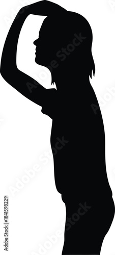 Black Silhouette of a Person Raising One Hand to Their Head in a Thoughtful Pose